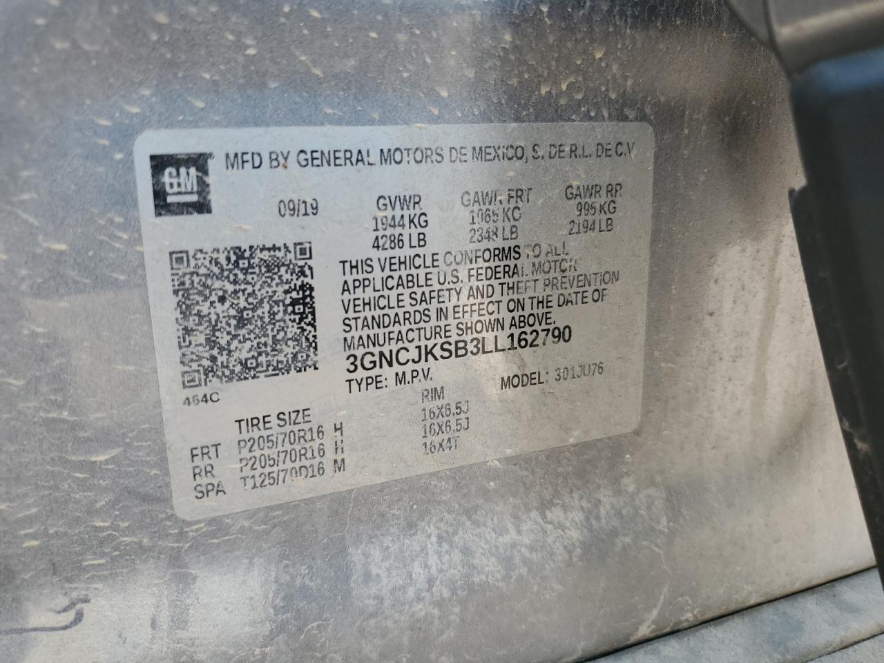 2022 Chevrolet Trax Ls VIN: 3GNCJKSB3LL162790 Lot: 67943195