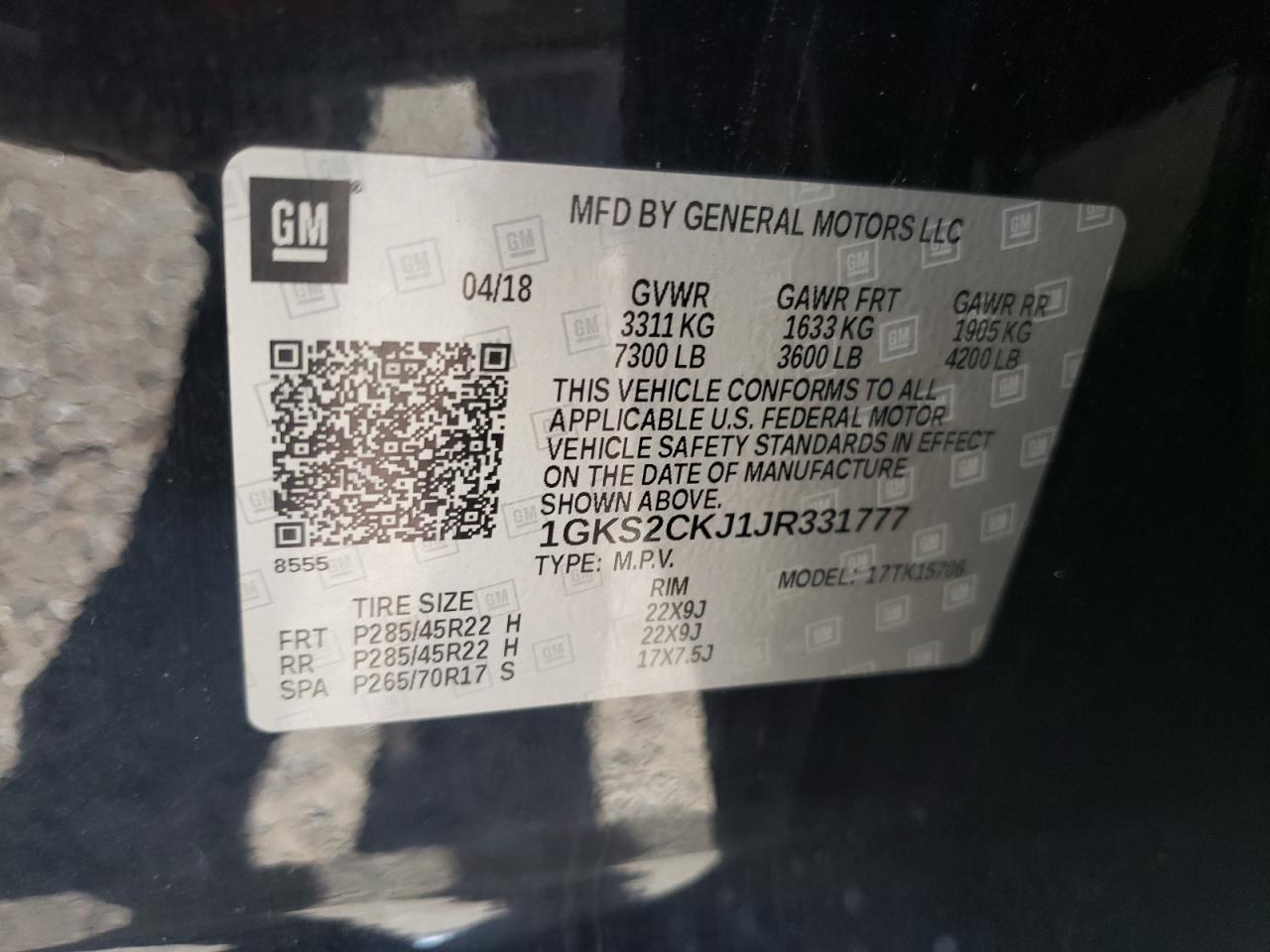 2018 GMC Yukon Denali VIN: 1GKS2CKJ1JR331777 Lot: 68567385