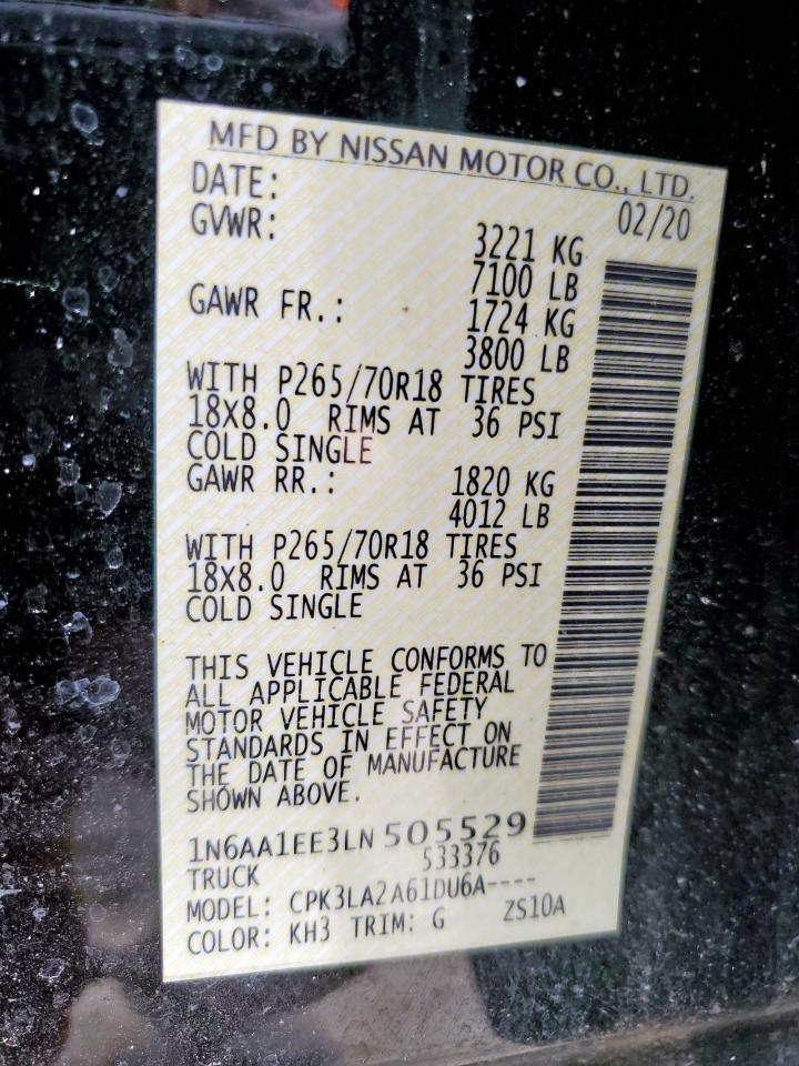 2020 Nissan Titan S VIN: 1N6AA1EE3LN505529 Lot: 69741385