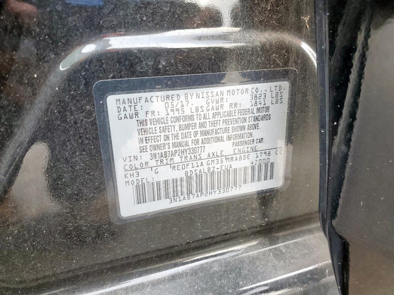2017 Nissan Sentra S VIN: 3N1AB7AP2HY330777 Lot: 68684095