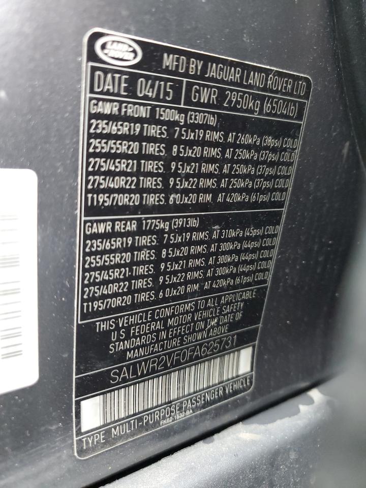 2015 Land Rover Range Rover Sport Hse VIN: SALWR2VF0FA625731 Lot: 68355115