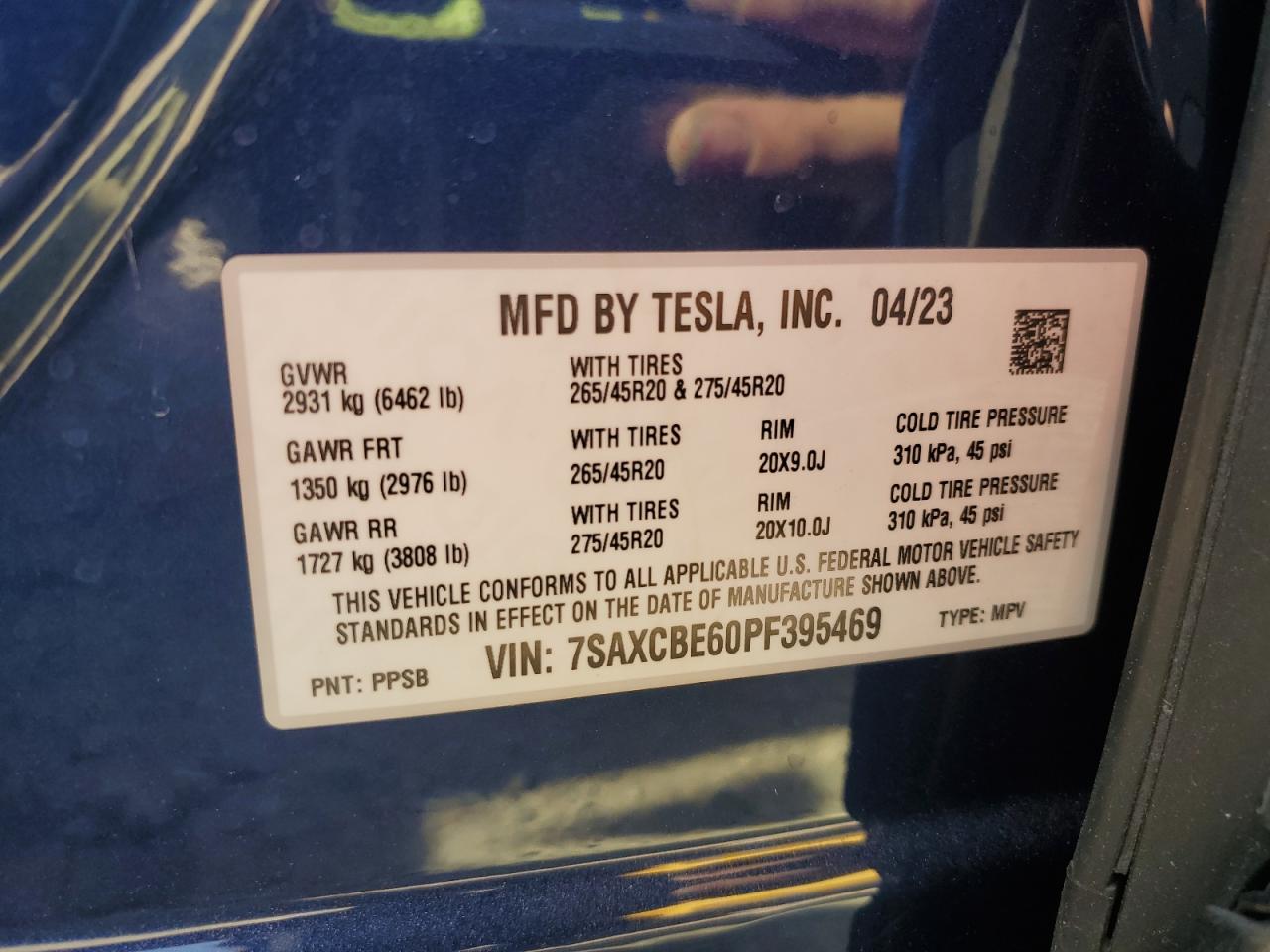 2023 Tesla Model X VIN: 7SAXCBE60PF395469 Lot: 69798775