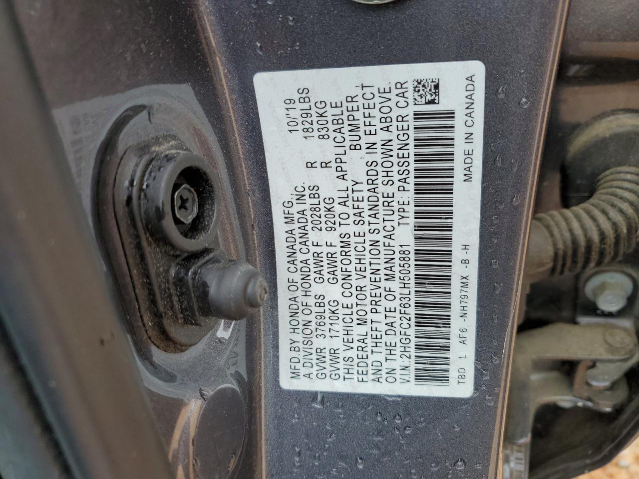 2020 Honda Civic Lx VIN: 2HGFC2F63LH505881 Lot: 68830605