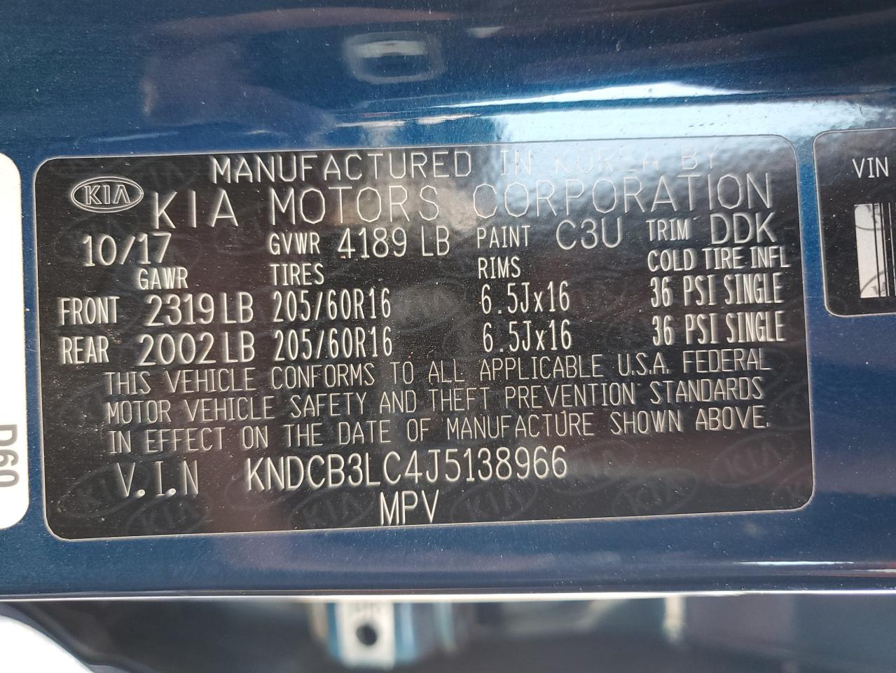 2018 Kia Niro Fe VIN: KNDCB3LC4J5138966 Lot: 68468685