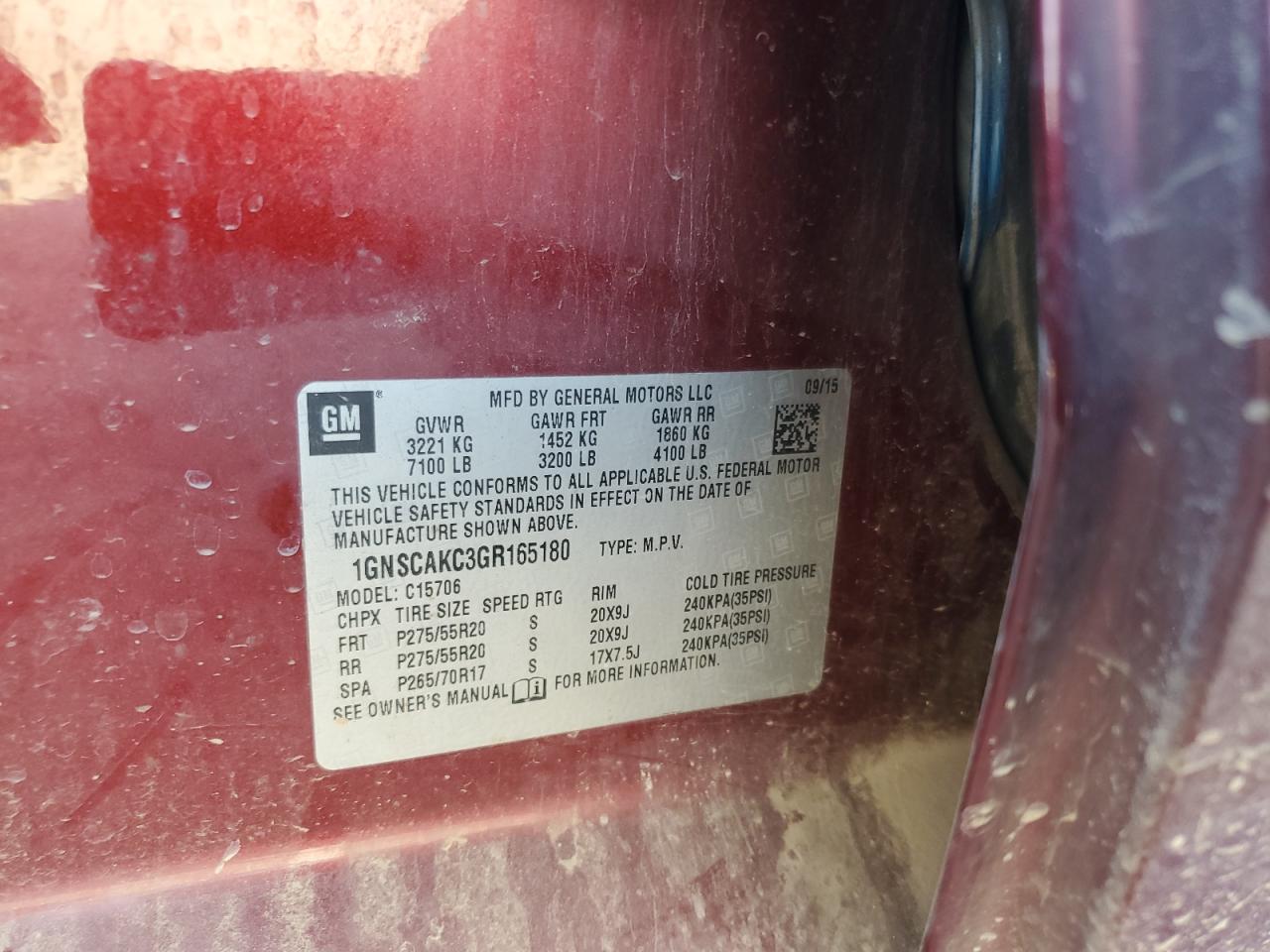 2016 Chevrolet Tahoe C1500 Ls VIN: 1GNSCAKC3GR165180 Lot: 66472735