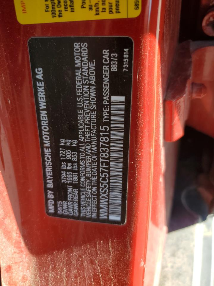 2015 Mini Cooper VIN: WMWXS5C57FT837815 Lot: 68111685