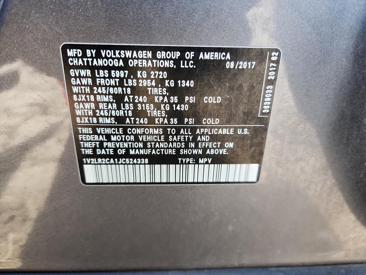 2018 Volkswagen Atlas Se VIN: 1V2LR2CA1JC524338 Lot: 69967475