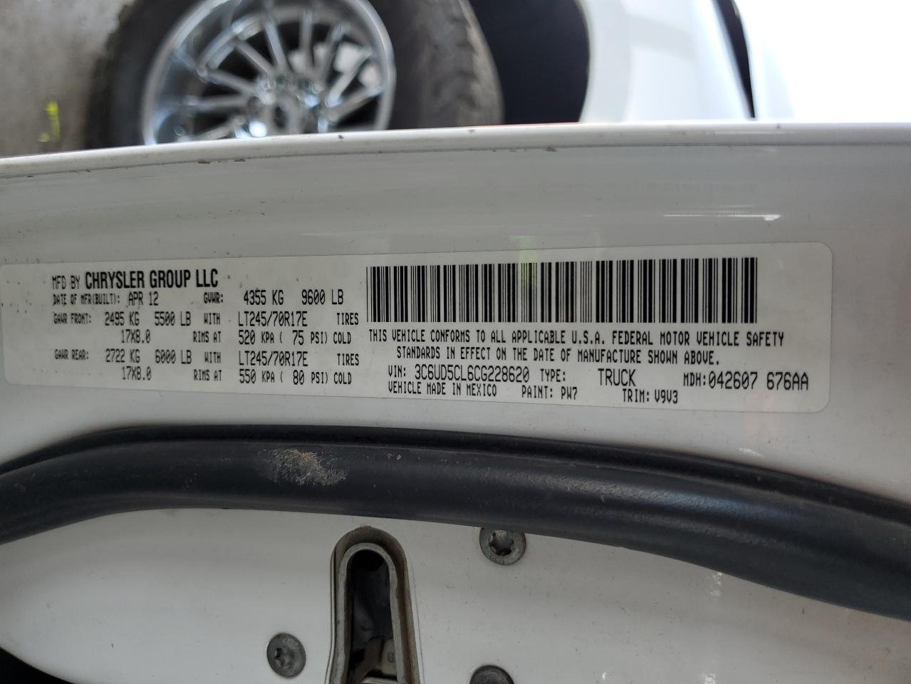 2012 Dodge Ram 2500 St VIN: 3C6UD5CL6CG228620 Lot: 68786265