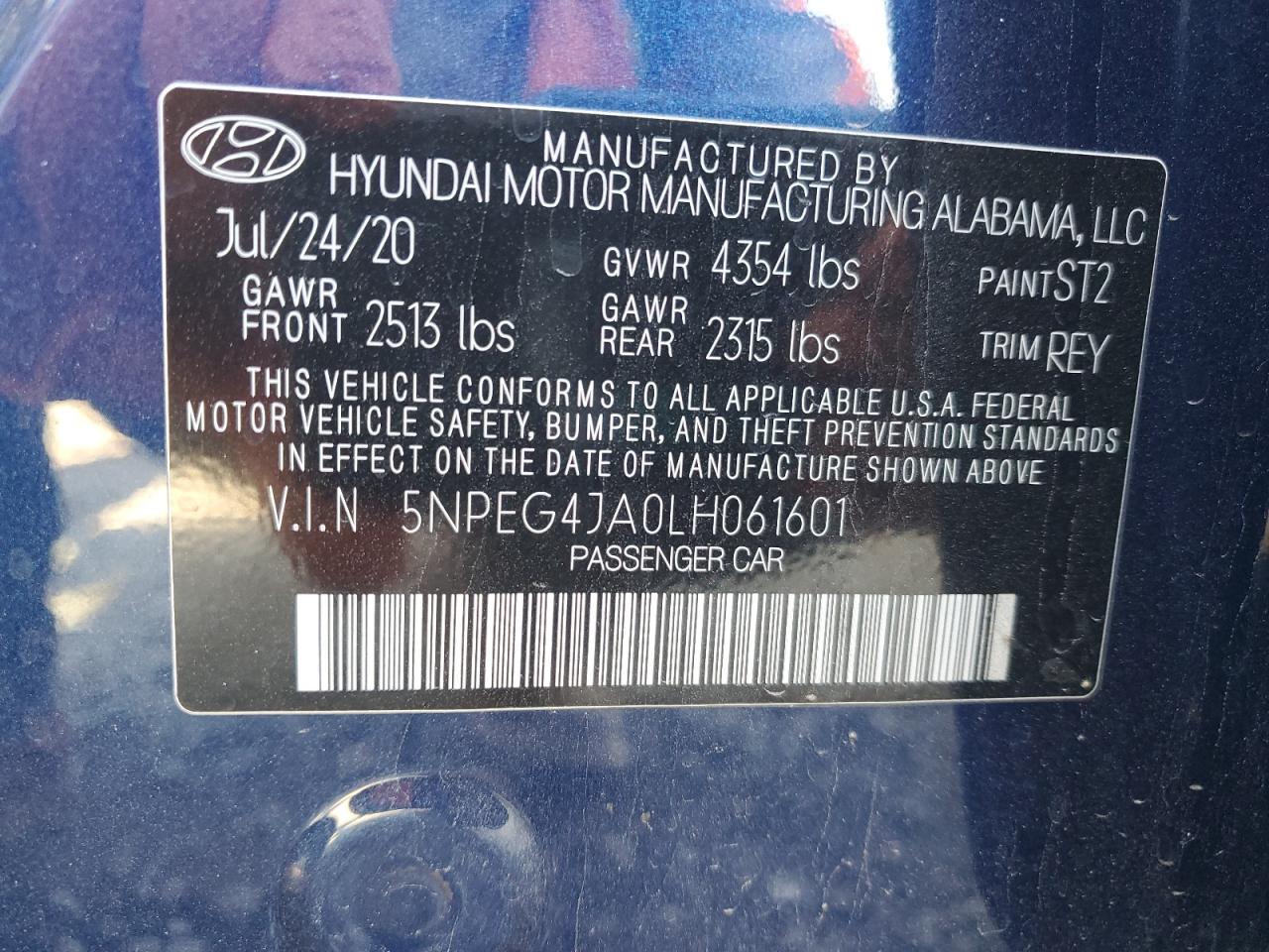 2020 Hyundai Sonata Se VIN: 5NPEG4JA0LH061601 Lot: 69035145