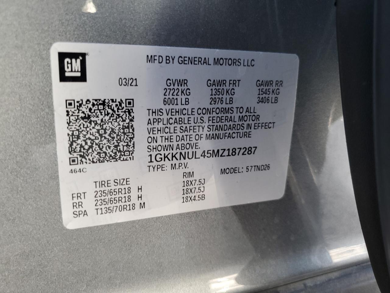 2021 GMC Acadia Slt VIN: 1GKKNUL45MZ187287 Lot: 67144835