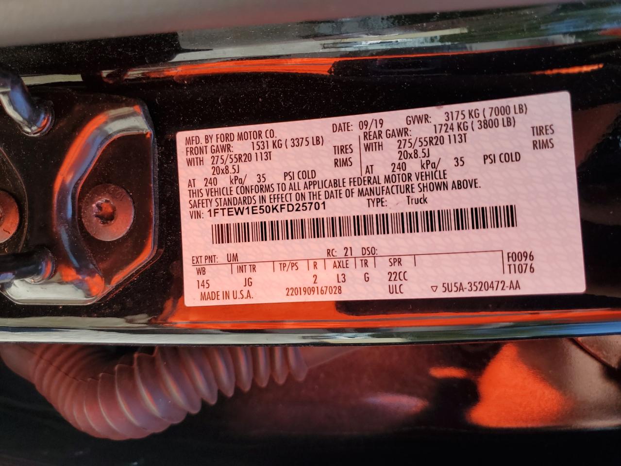 2019 Ford F150 Supercrew VIN: 1FTEW1E50KFD25701 Lot: 68836205