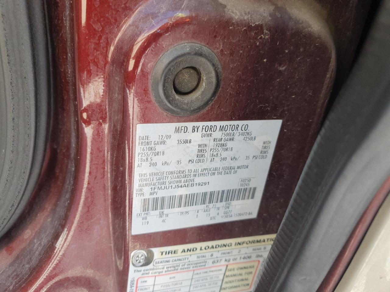 2010 Ford Expedition Eddie Bauer VIN: 1FMJU1J54AEB19291 Lot: 69430965