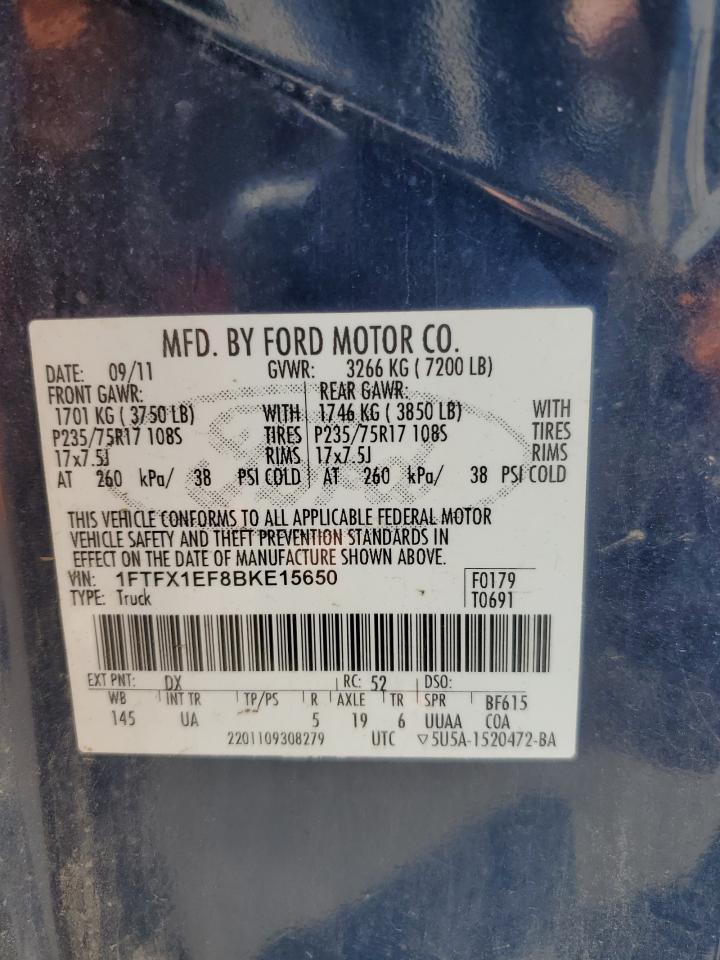 2011 Ford F150 Super Cab VIN: 1FTFX1EF8BKE15650 Lot: 70014015