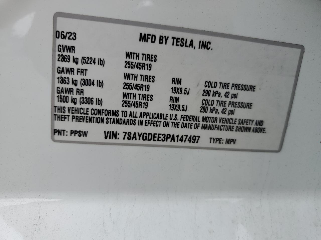 2023 Tesla Model Y VIN: 7SAYGDEE3PA147497 Lot: 69427455