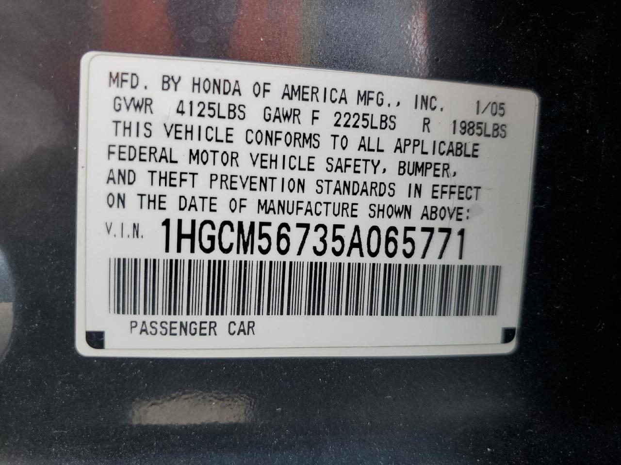 2005 Honda Accord Ex VIN: 1HGCM56735A065771 Lot: 70216715