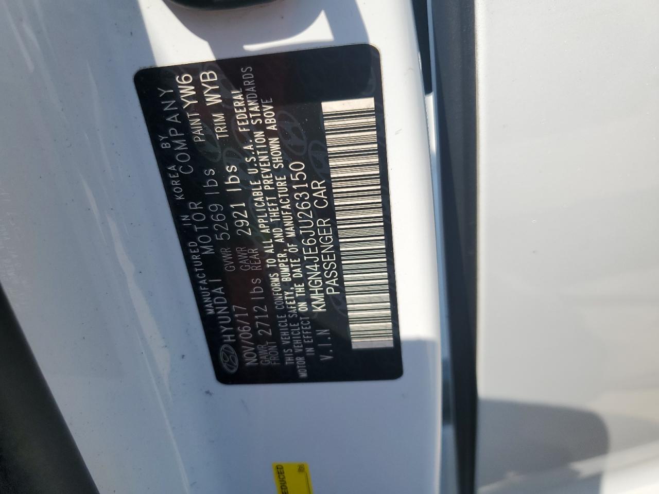 2018 Genesis G80 Base VIN: KMHGN4JE6JU263150 Lot: 69012815