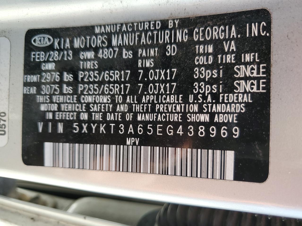 2014 Kia Sorento Lx VIN: 5XYKT3A65EG438969 Lot: 69057755