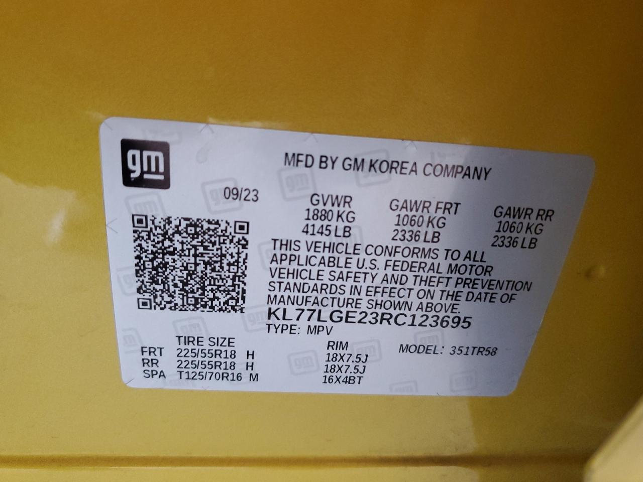 2024 Chevrolet Trax 1Rs VIN: KL77LGE23RC123695 Lot: 68244545