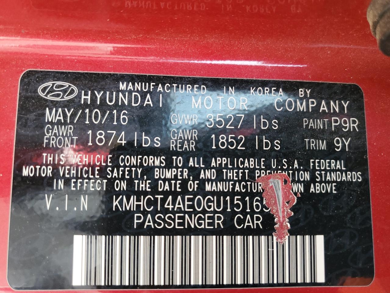 2016 Hyundai Accent Se VIN: KMHCT4AE0GU151652 Lot: 76974874