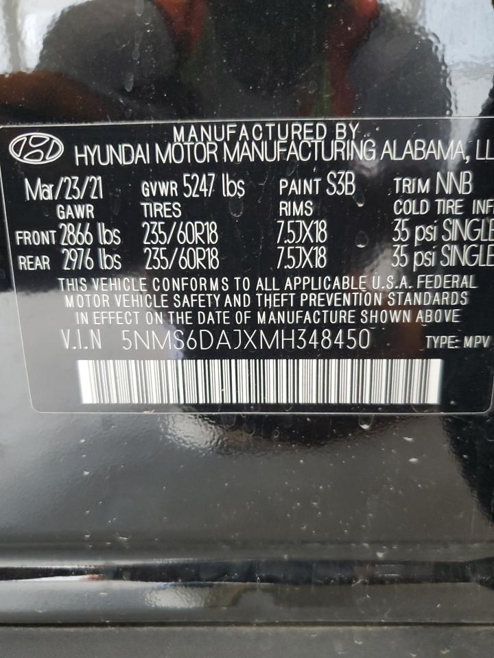 2021 Hyundai Santa Fe Sel VIN: 5NMS6DAJXMH348450 Lot: 68114815