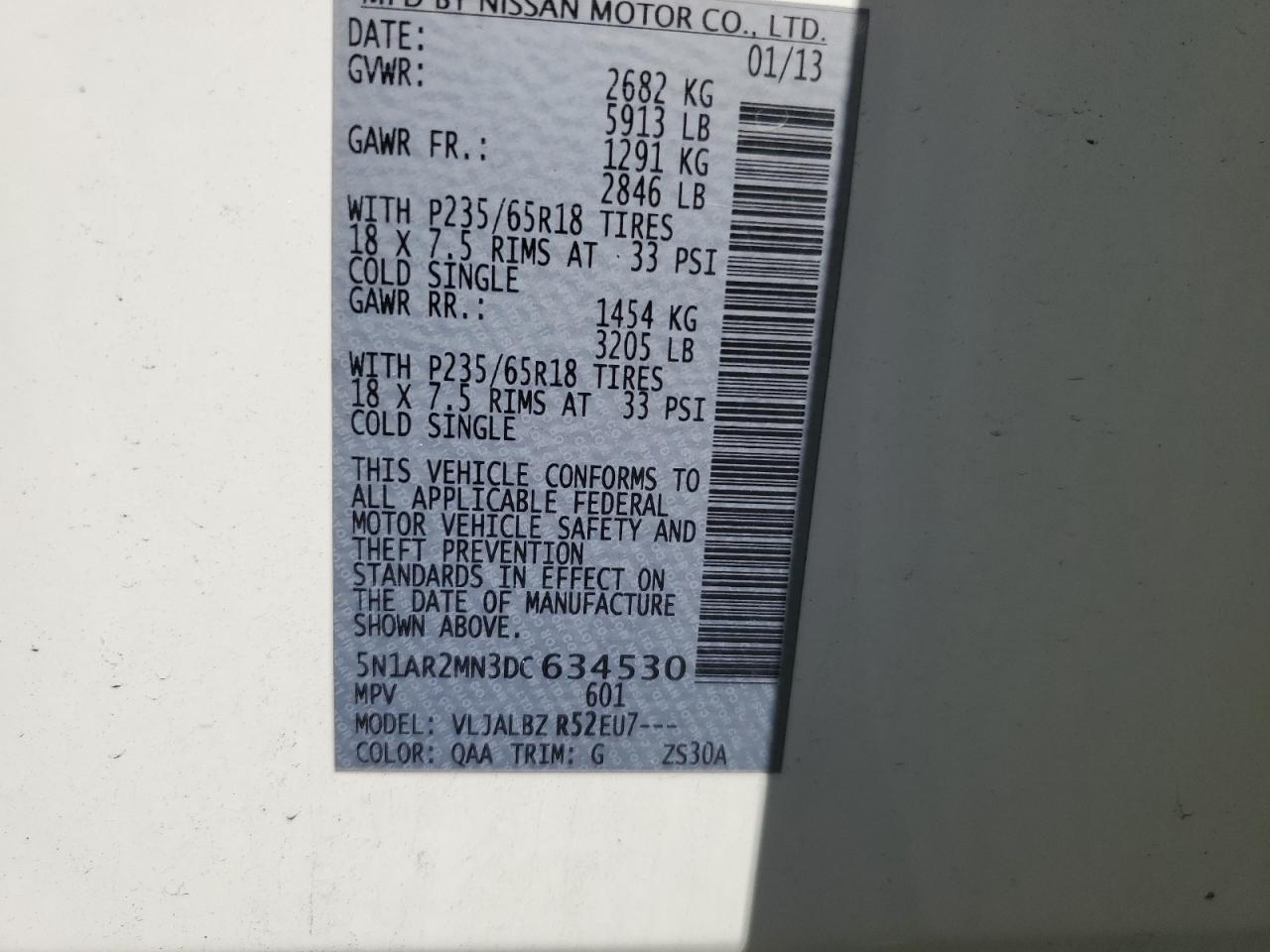 2013 Nissan Pathfinder S VIN: 5N1AR2MN3DC634530 Lot: 97288185