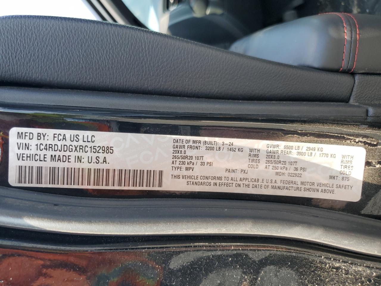 2024 Dodge Durango Gt VIN: 1C4RDJDGXRC152985 Lot: 68401335