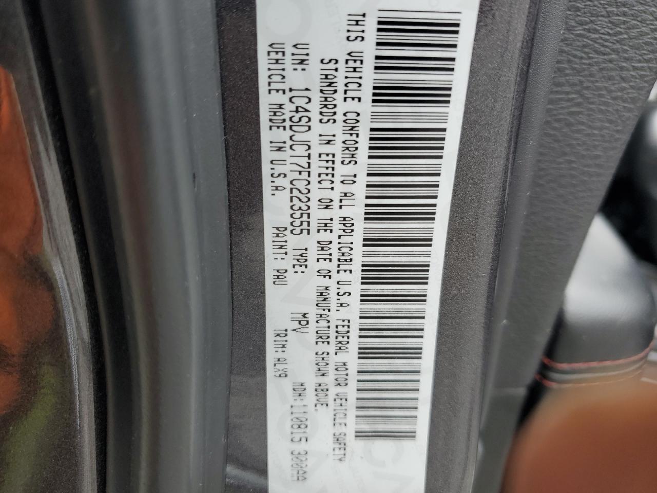 2015 Dodge Durango R/T VIN: 1C4SDJCT7FC223555 Lot: 67484325