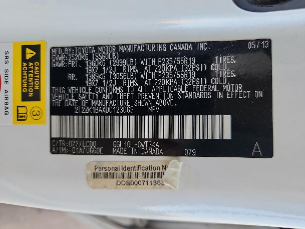 2013 Lexus Rx 350 VIN: 2T2ZK1BAXDC123065 Lot: 68742855