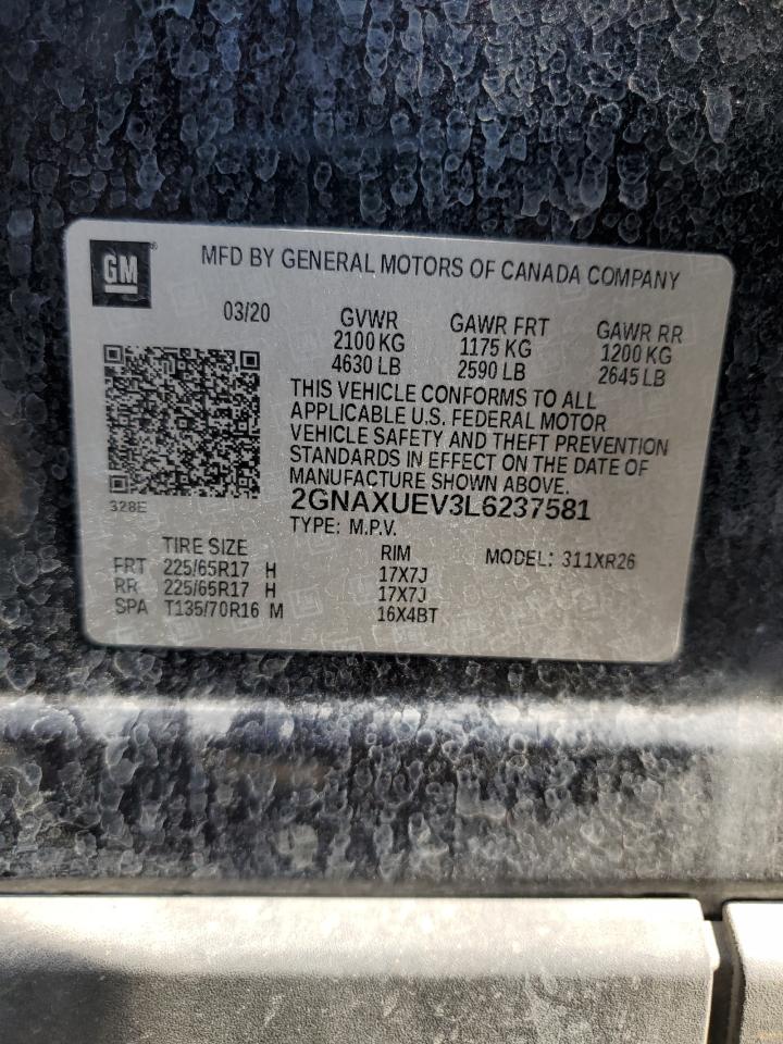 2020 Chevrolet Equinox Lt VIN: 2GNAXUEV3L6237581 Lot: 68162715