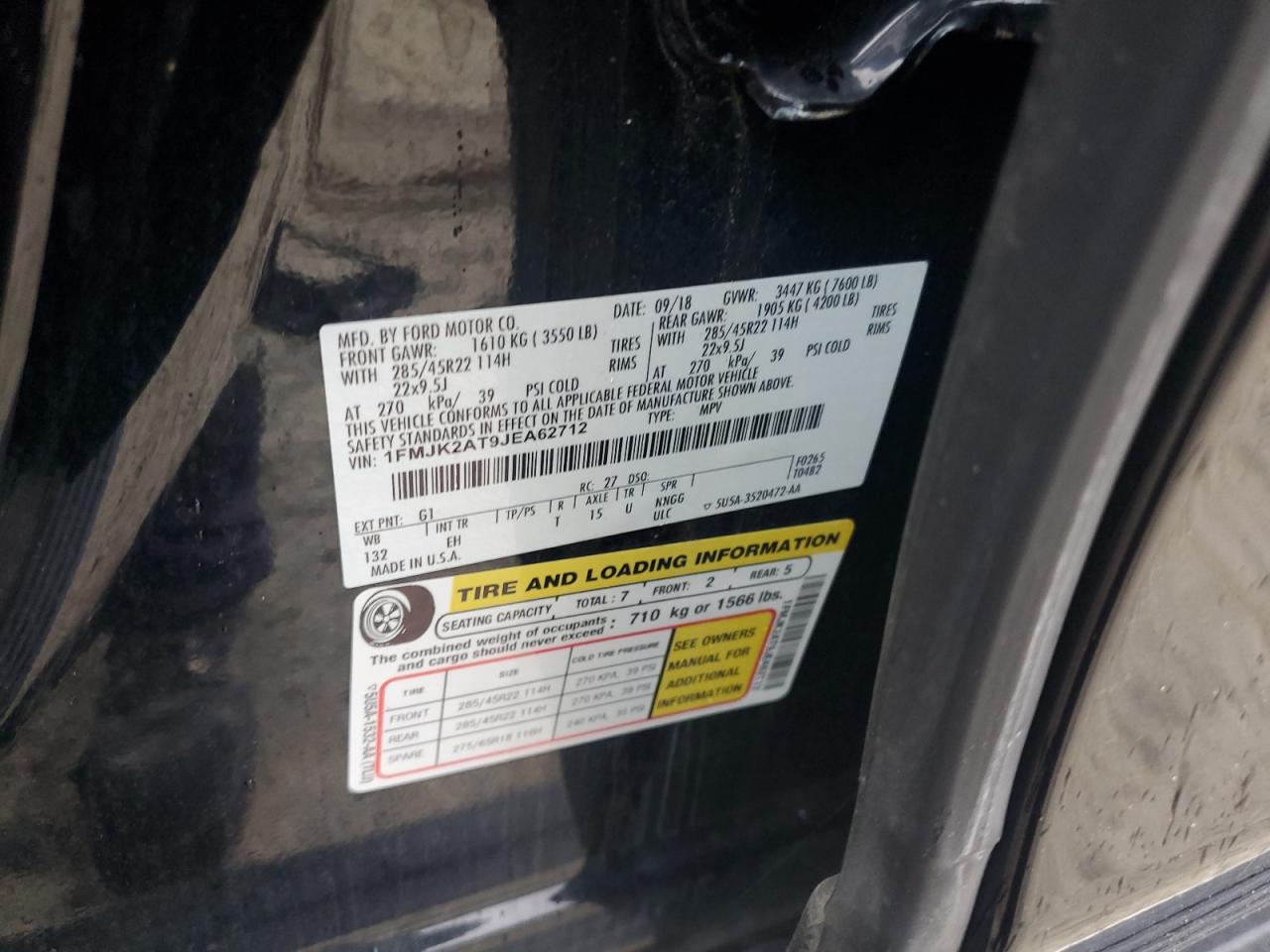 1FMJK2AT9JEA62712 2018 Ford Expedition Max Limited