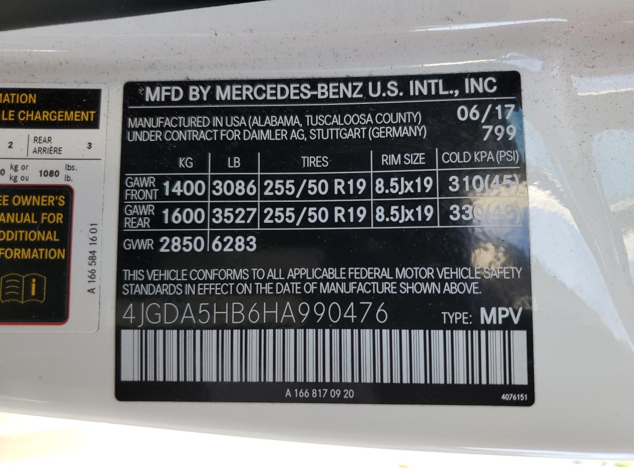 2017 Mercedes-Benz Gle 350 4Matic VIN: 4JGDA5HB6HA990476 Lot: 70267185