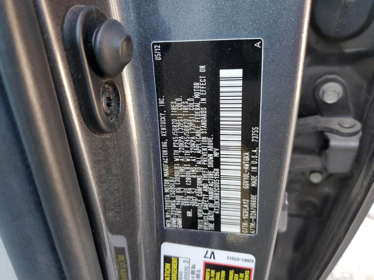 2012 Toyota Venza Le VIN: 4T3ZK3BB2CU051968 Lot: 70749465