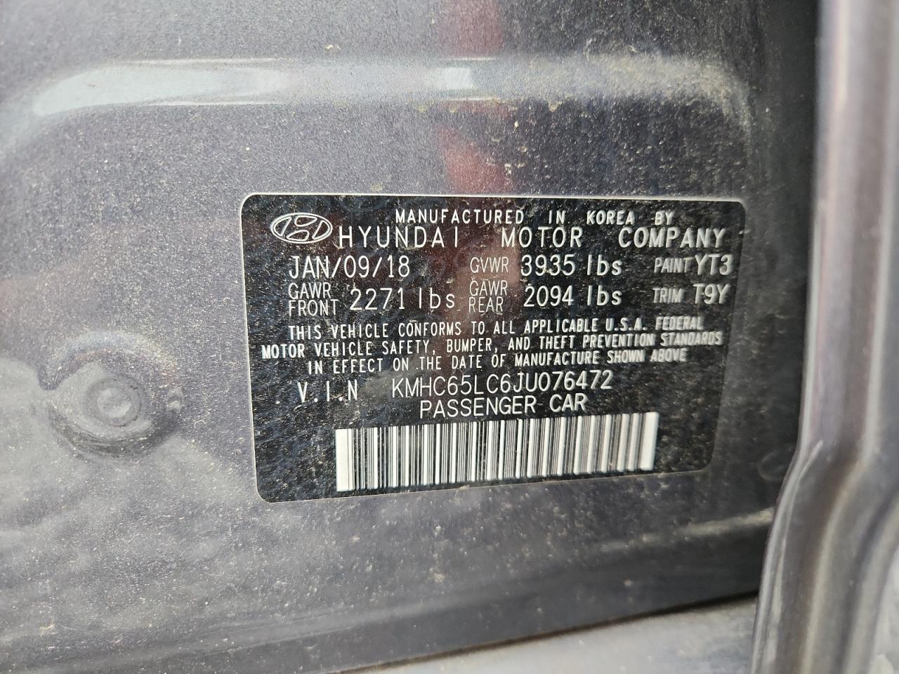 2018 Hyundai Ioniq Blue VIN: KMHC65LC6JU076472 Lot: 69455995