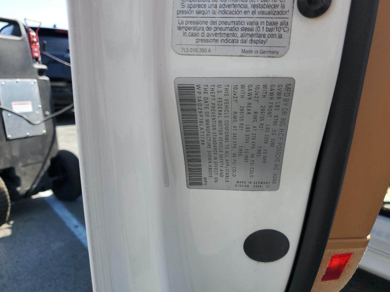 2008 Porsche Cayenne Gts VIN: WP1AD29P18LA71799 Lot: 70407325