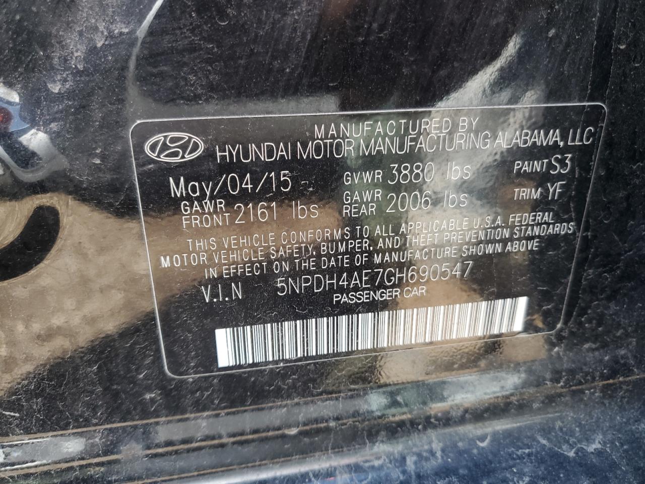 2016 Hyundai Elantra Se VIN: 5NPDH4AE7GH690547 Lot: 70161615
