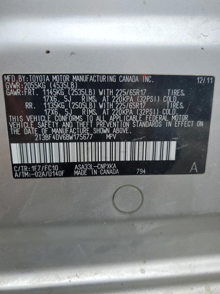 2011 Toyota Rav4 VIN: 2T3BF4DV6BW175677 Lot: 70783215