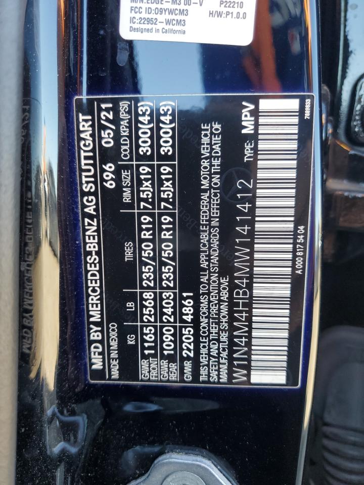 2021 Mercedes-Benz Glb 250 4Matic VIN: W1N4M4HB4MW141412 Lot: 70169785