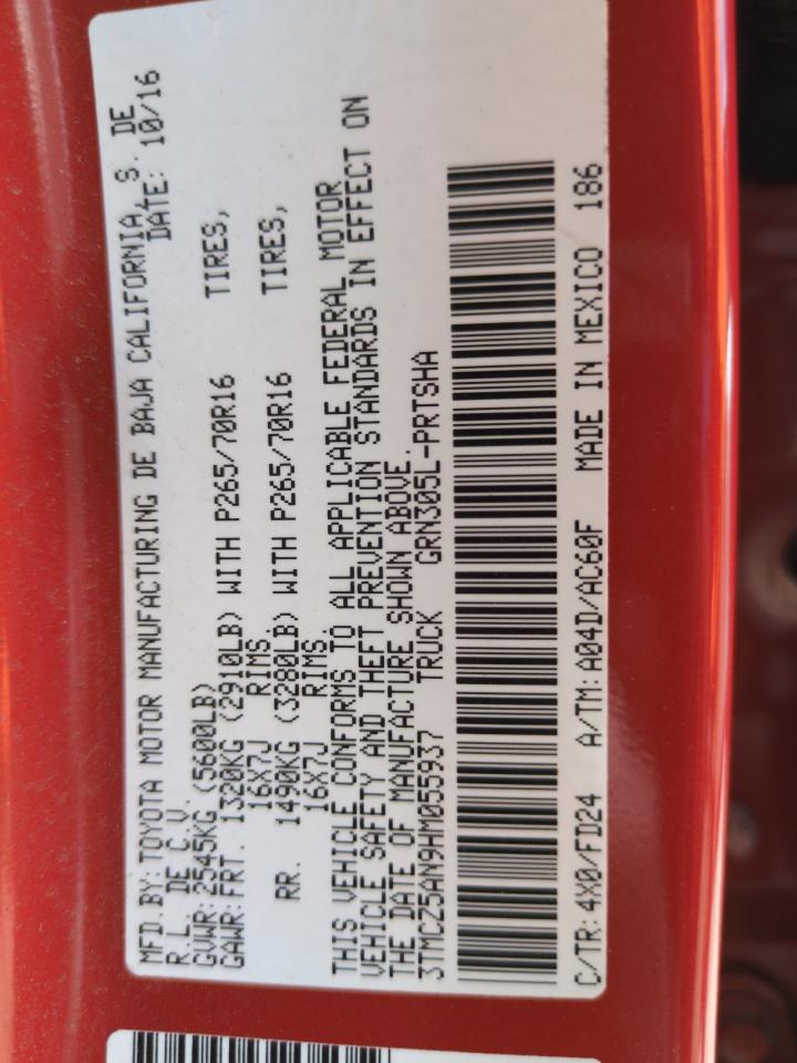 2017 Toyota Tacoma Double Cab VIN: 3TMCZ5AN9HM055937 Lot: 68138865