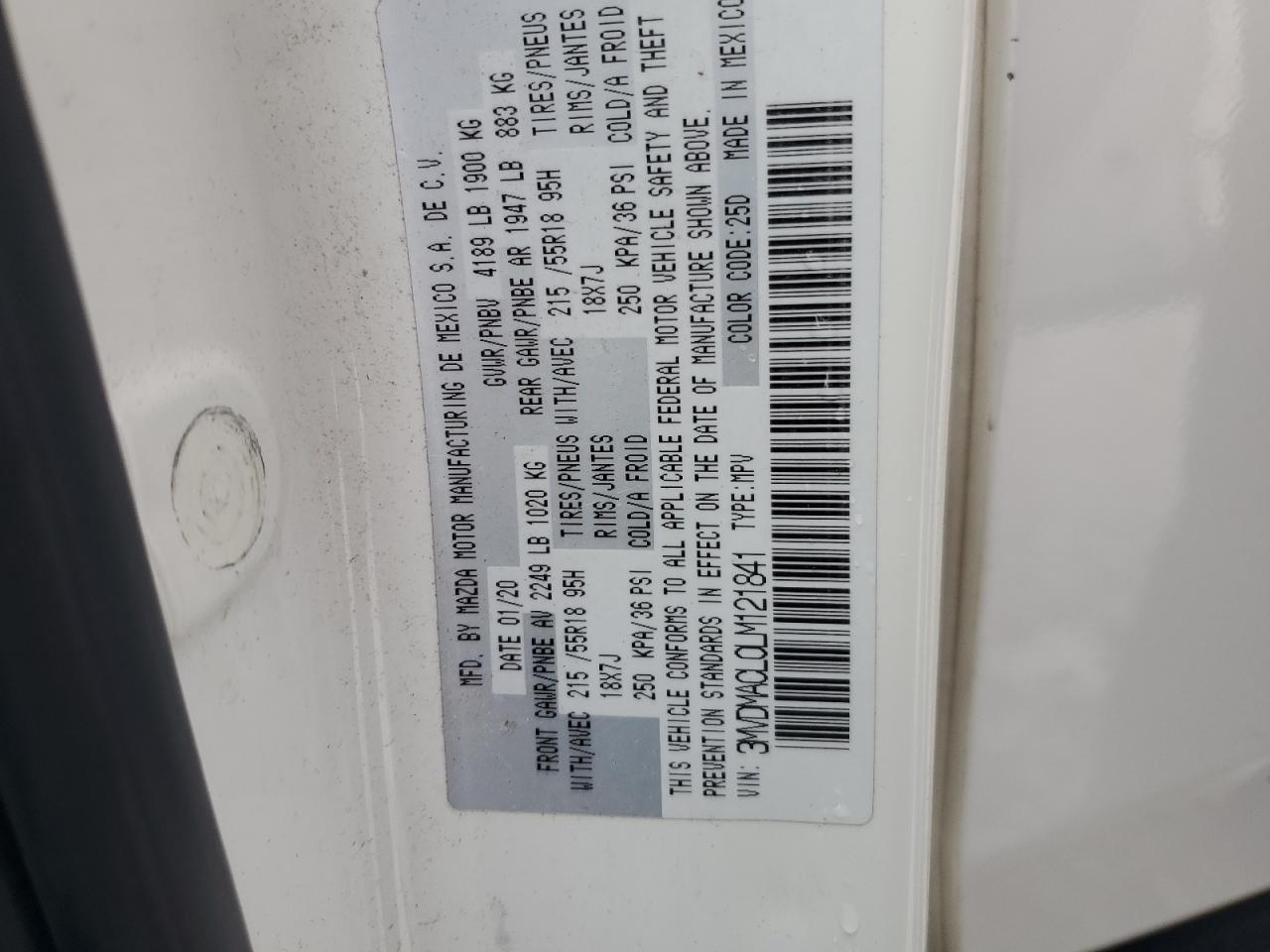 2020 Mazda Cx-30 Select VIN: 3MVDMACL0LM121841 Lot: 69071685