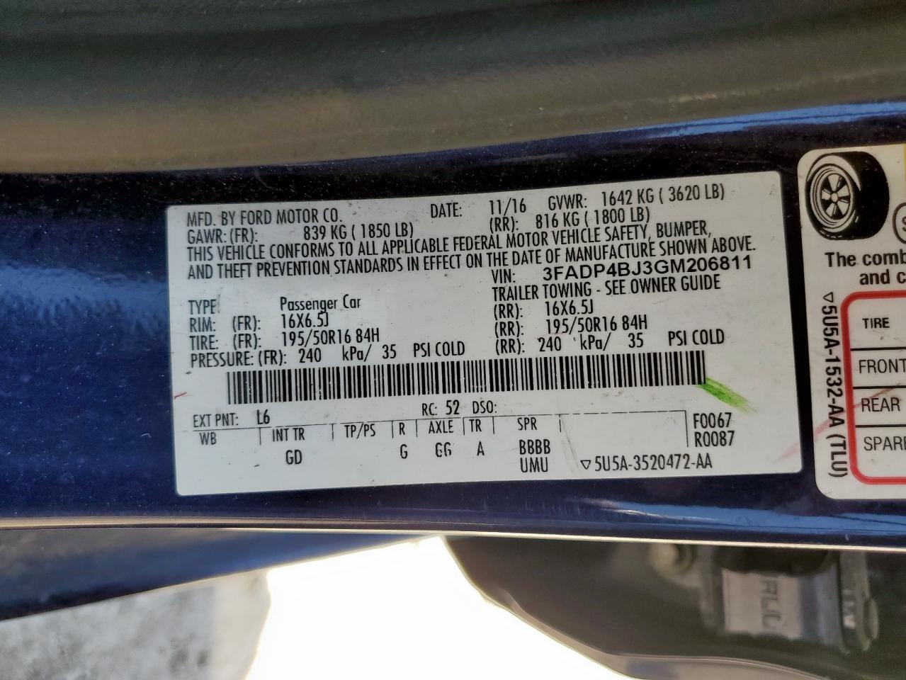 2016 Ford Fiesta Se VIN: 3FADP4BJ3GM206811 Lot: 68428395