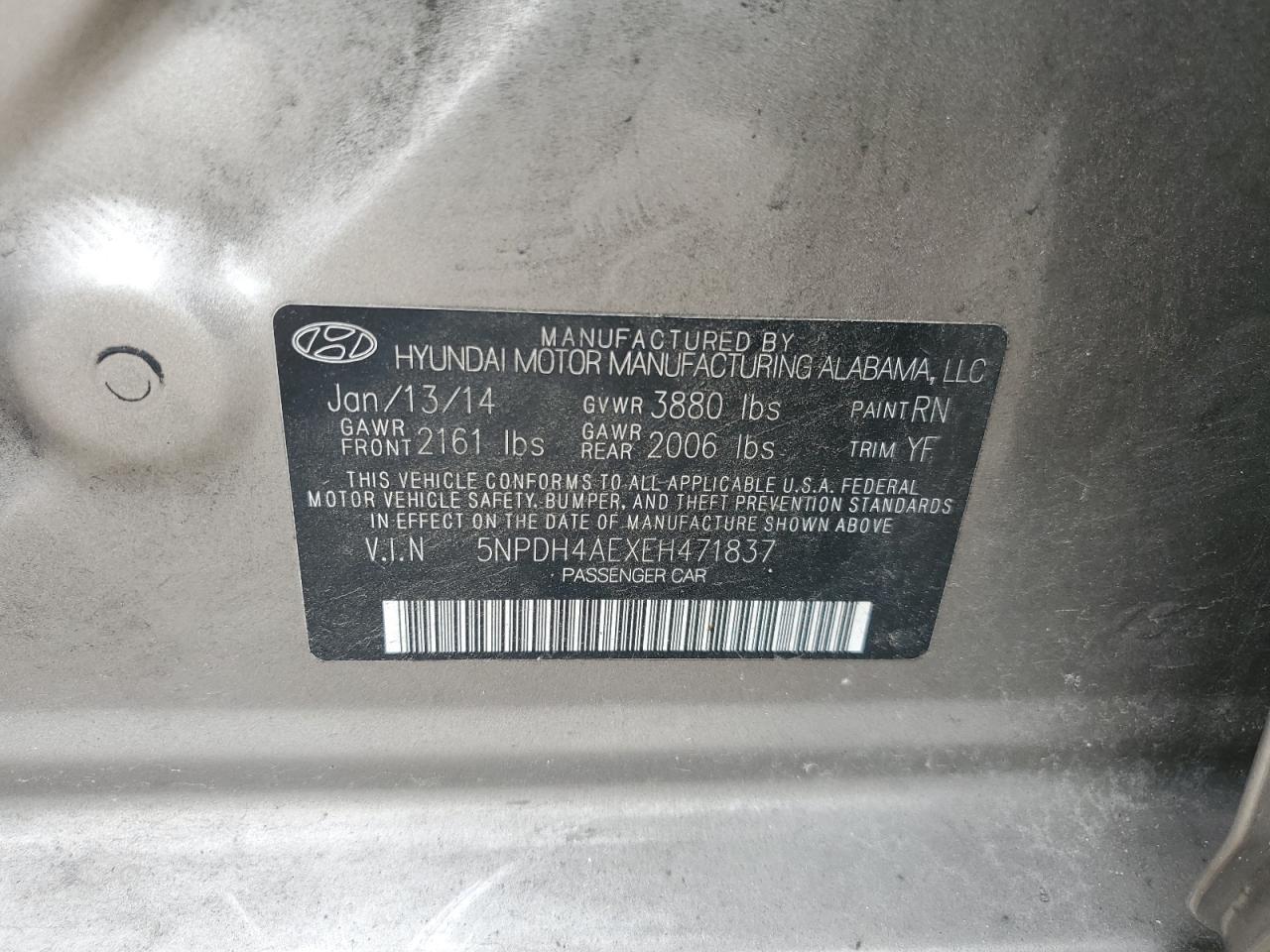 2014 Hyundai Elantra Se VIN: 5NPDH4AEXEH471837 Lot: 67375995