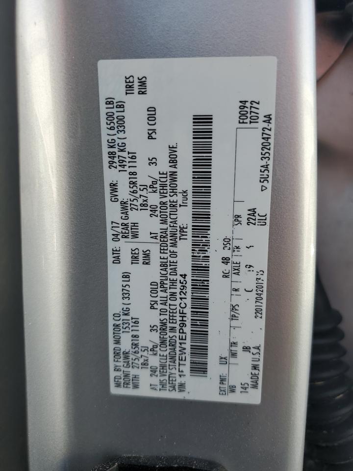 2017 Ford F150 Supercrew VIN: 1FTEW1EP9HFC12954 Lot: 70034845