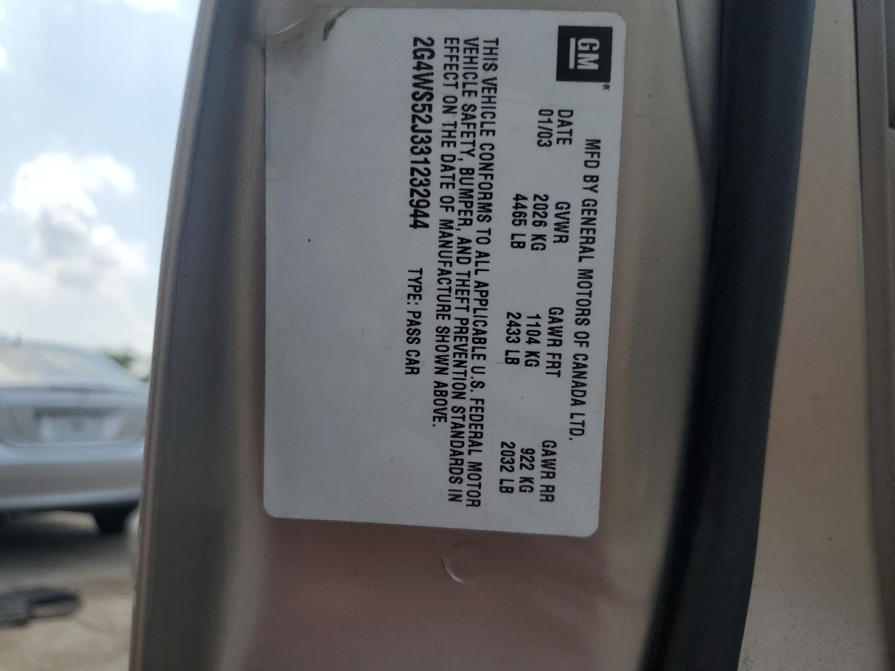 2003 Buick Century Custom VIN: 2G4WS52J331232944 Lot: 69262565