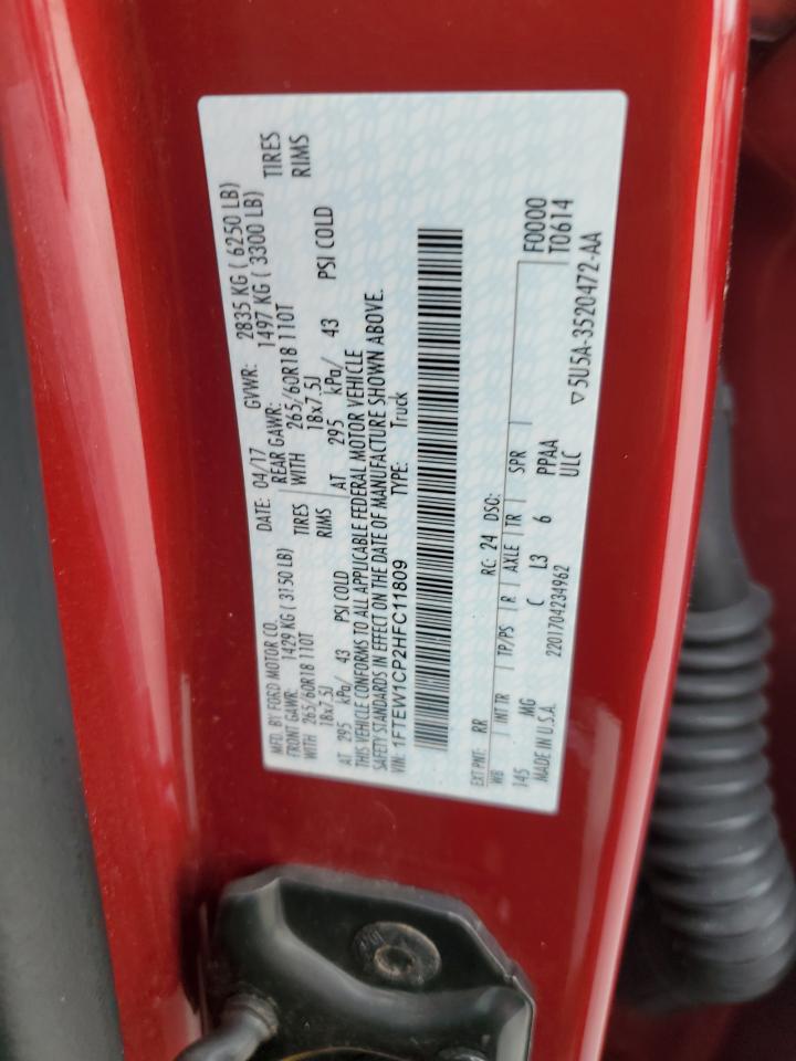 2017 Ford F150 Supercrew VIN: 1FTEW1CP2HFC11809 Lot: 67913125