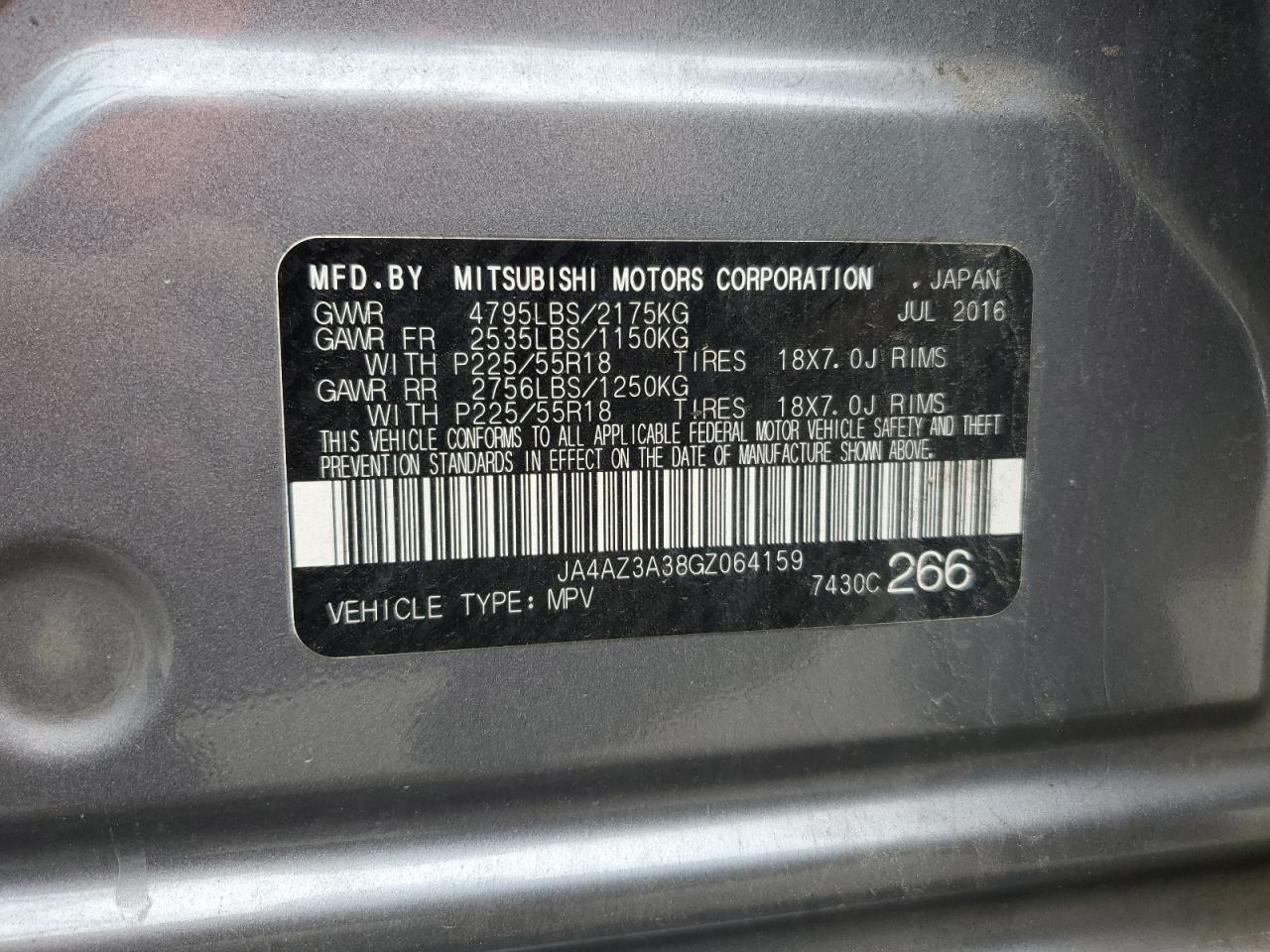 2016 Mitsubishi Outlander Se VIN: JA4AZ3A38GZ064159 Lot: 67357295