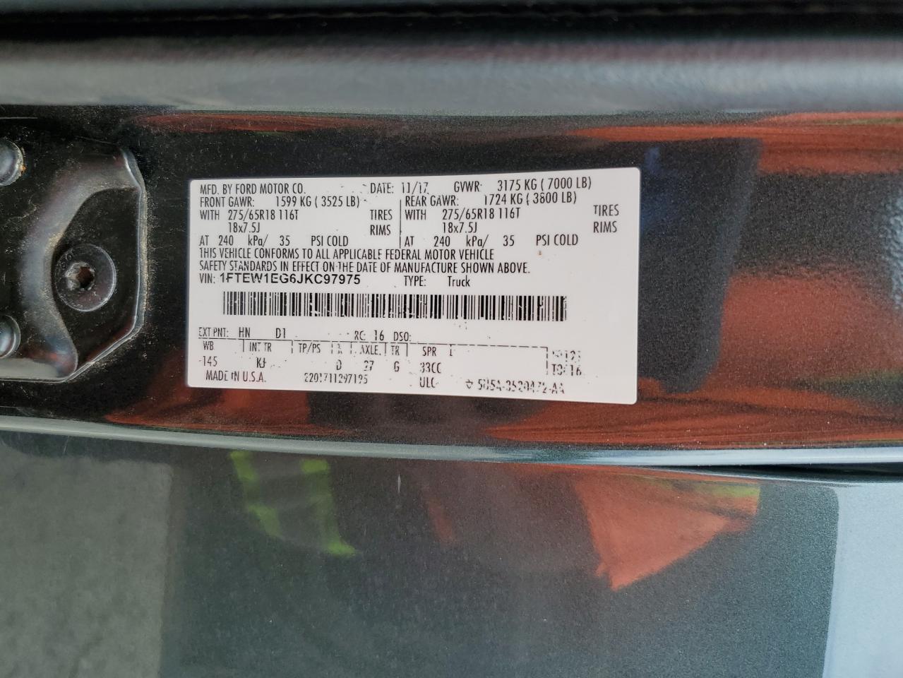 2018 Ford F150 Supercrew VIN: 1FTEW1EG6JKC97975 Lot: 70262315