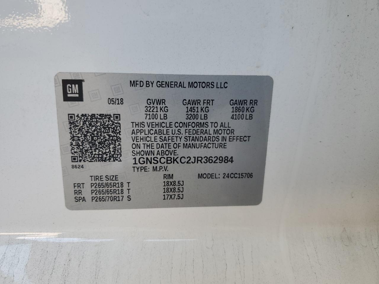 2018 Chevrolet Tahoe C1500 Lt VIN: 1GNSCBKC2JR362984 Lot: 70199835