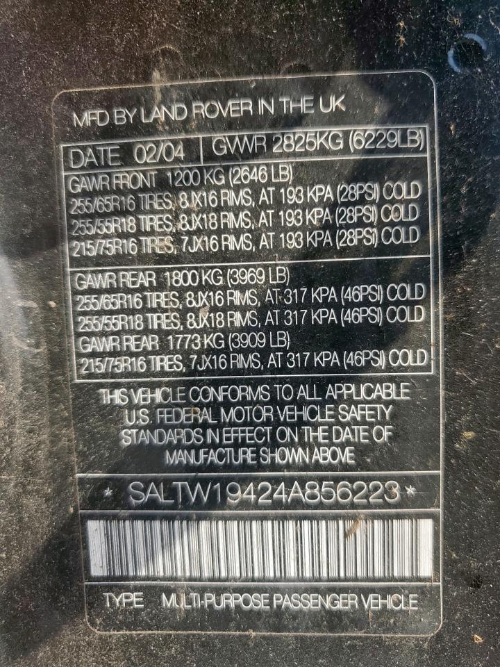 2004 Land Rover Discovery Ii Se VIN: SALTW19424A856223 Lot: 68978705