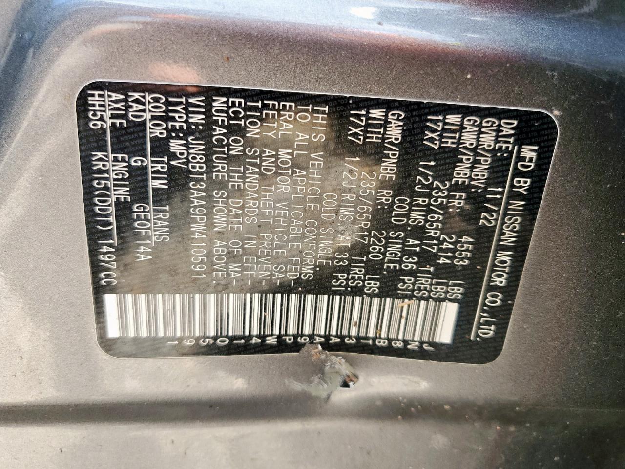 2023 Nissan Rogue S VIN: JN8BT3AA9PW410591 Lot: 69878715