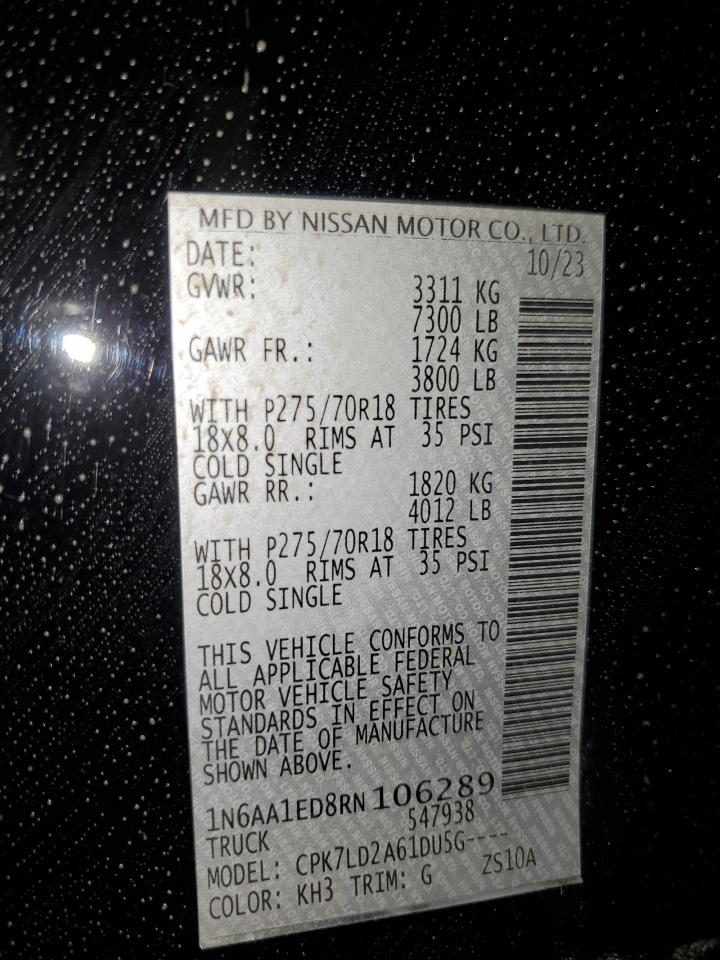 2024 Nissan Titan Pro-4X VIN: 1N6AA1ED8RN106289 Lot: 67365265